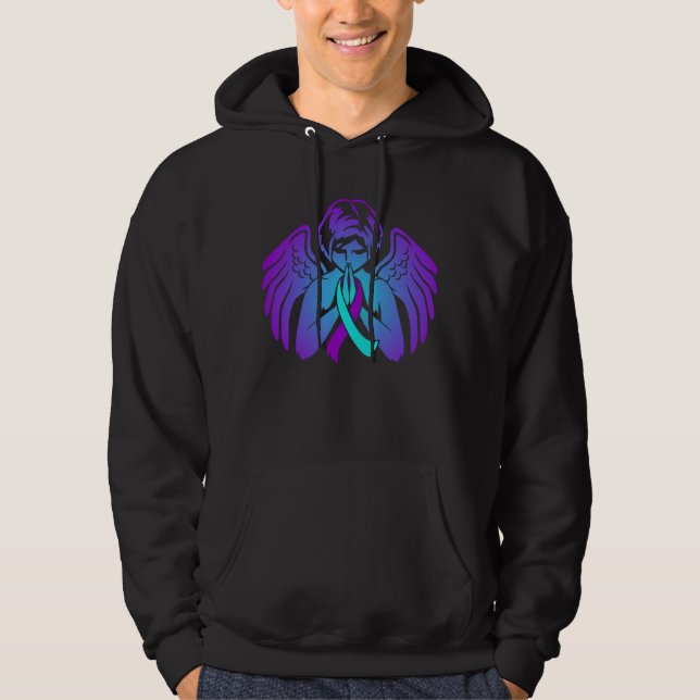 Suicide Awareness Vingar Angel Ribbon Lycklig Supp Hoodie (Framsida)