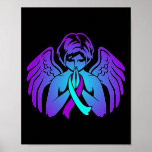Suicide Awareness Vingar Angel Ribbon Lycklig Supp Poster