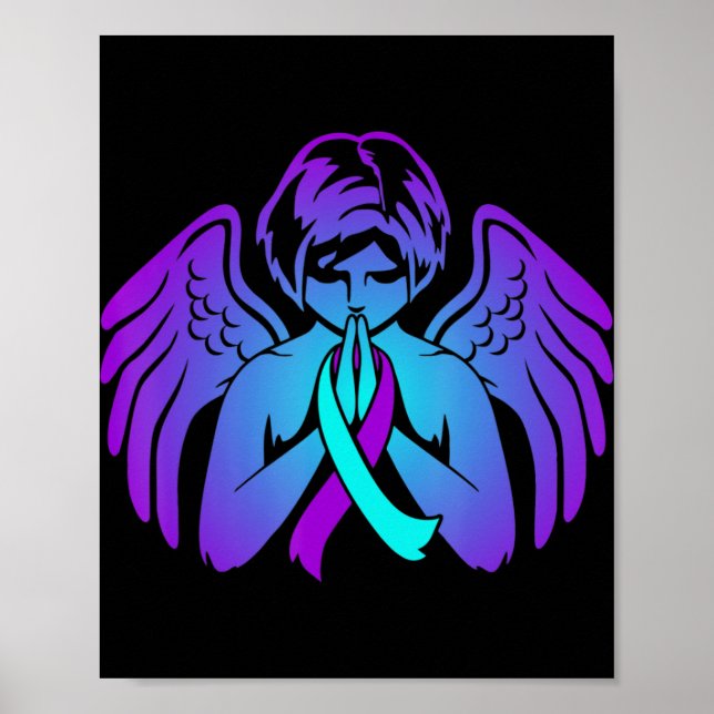 Suicide Awareness Vingar Angel Ribbon Lycklig Supp Poster (Framsidan)