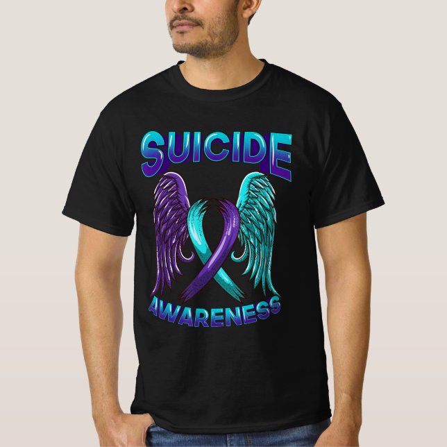 Suicide Awareness Vingar och Ribbon Suicide Preven T Shirt (Framsida)