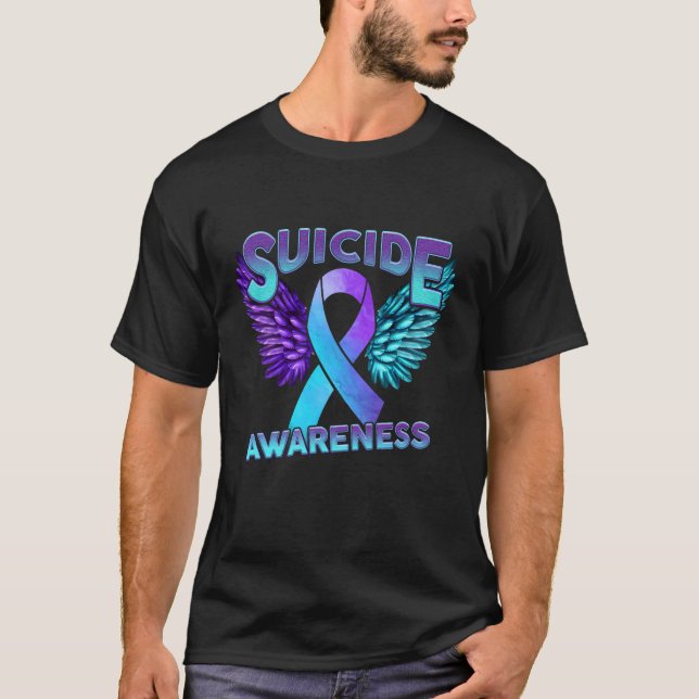 Suicide Awareness Vingar och Ribbon Suicide Preven T Shirt (Framsida)