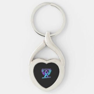 Suicide Awareness Vingar och Ribbon Suicide Preven Twisted Heart Silverfärgad Nyckelring