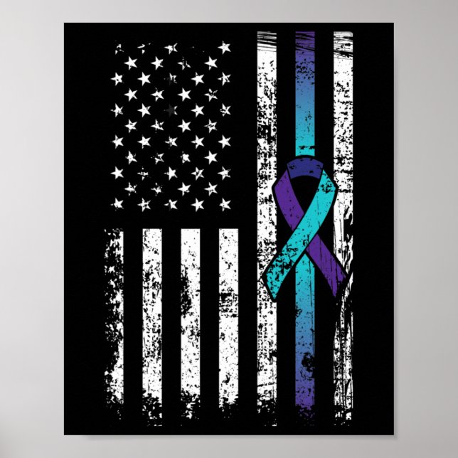 Suicide Depression American Flag Prevention Awaren Poster (Framsidan)