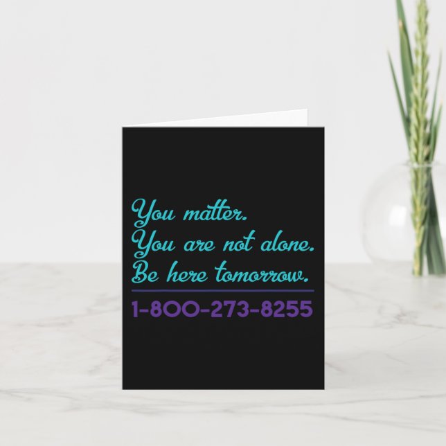 Suicide Hotline 1-800-273-8255 Suicide Awareness P Kort (Framsida)