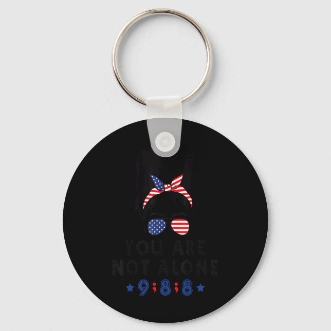 Suicide Prevention 988 Comma Messy Bun With Usa Fl Nyckelring (Framsida)
