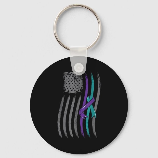 Suicide Prevention American Flag Purple Awareness  Nyckelring (Framsida)