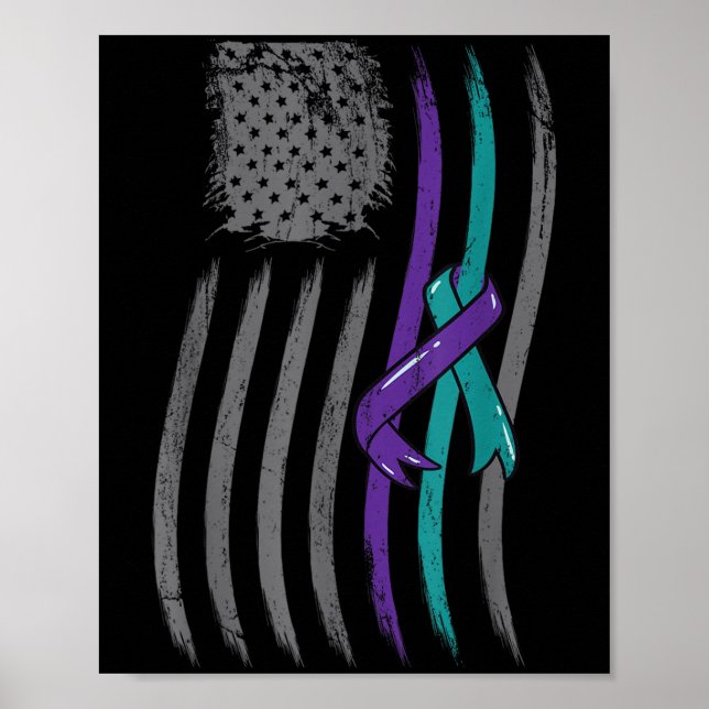 Suicide Prevention American Flag Purple Awareness  Poster (Framsidan)