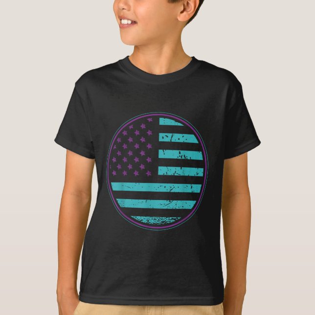 Suicide Prevention American Flag Wear Teal Purple  T Shirt (Framsida)