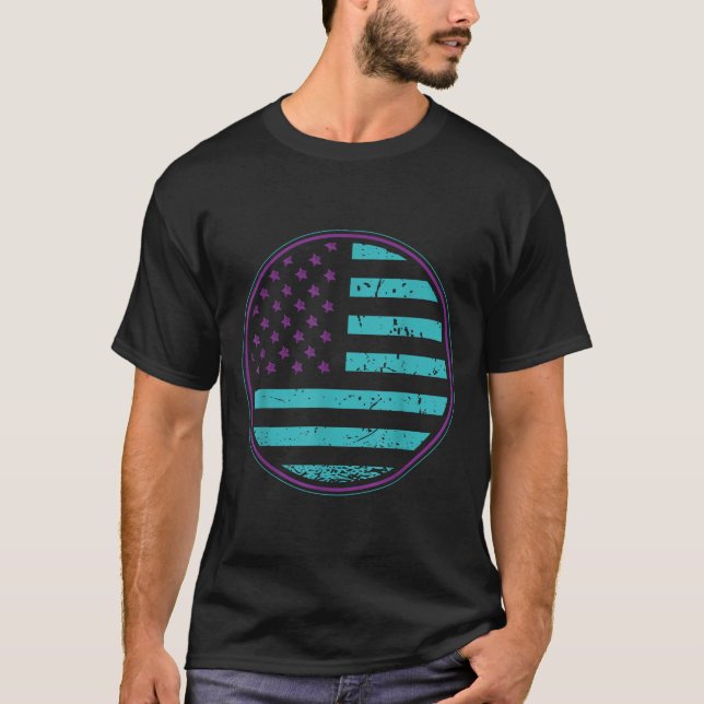 Suicide Prevention American Flag Wear Teal Purple  T Shirt (Framsida)