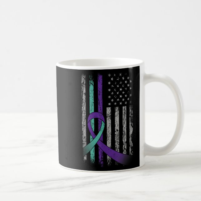 Suicide Prevention Awareness America Flag Teal Pur Kaffemugg (Höger)