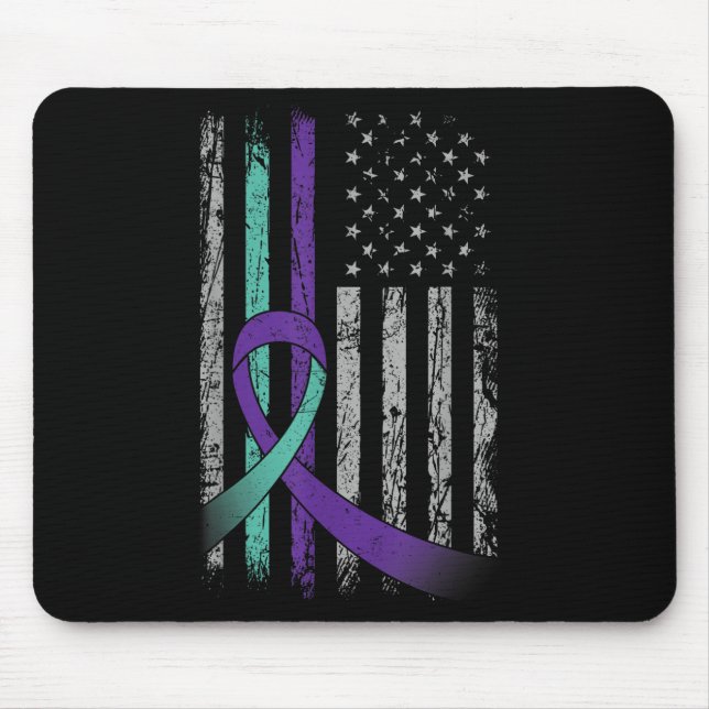 Suicide Prevention Awareness America Flag Teal Pur Musmatta (Framsidan)