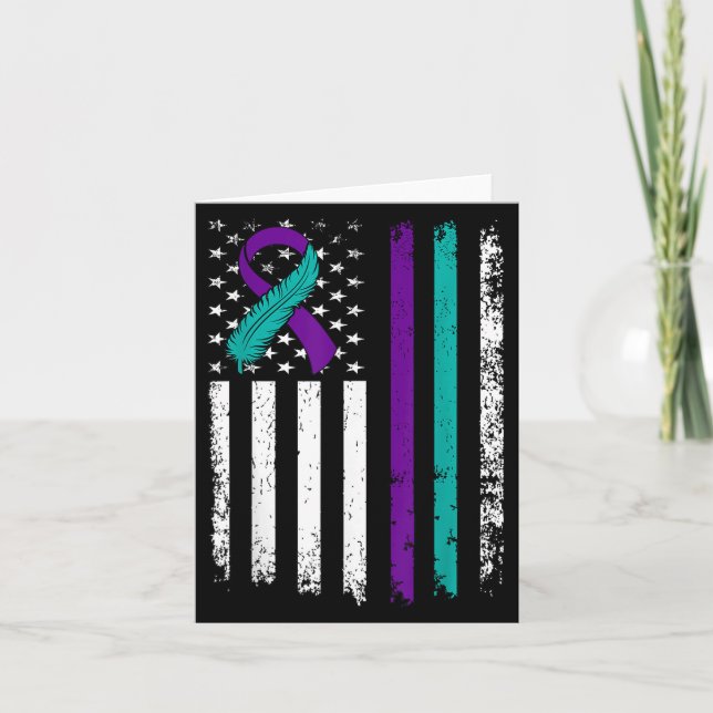 Suicide Prevention Awareness American Flag Ribbon  Kort (Framsida)