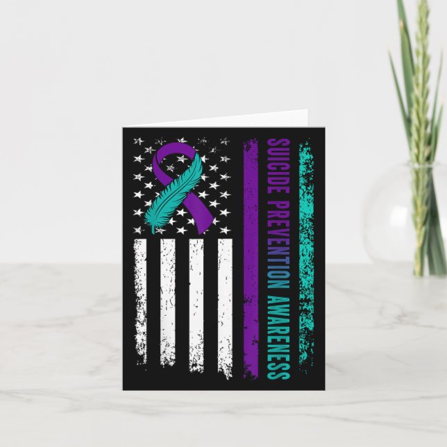 Suicide Prevention Awareness American Flag Ribbon  Kort (Framsida)