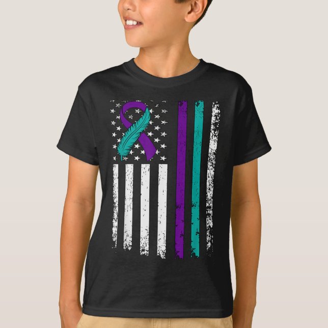 Suicide Prevention Awareness American Flag Ribbon  T Shirt (Framsida)