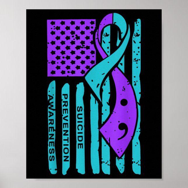 Suicide Prevention Awareness American Flag Semicol Poster (Framsidan)