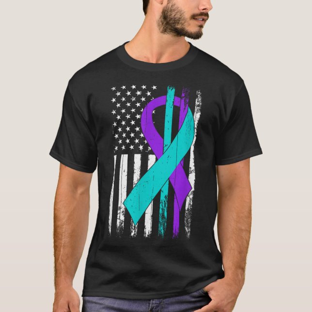 Suicide Prevention Awareness American Flag  T Shirt (Framsida)