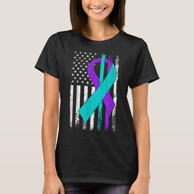 Suicide Prevention Awareness American Flag  T Shirt (Framsida)