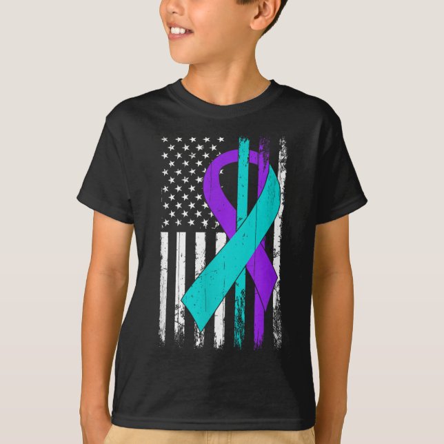 Suicide Prevention Awareness American Flag  T Shirt (Framsida)