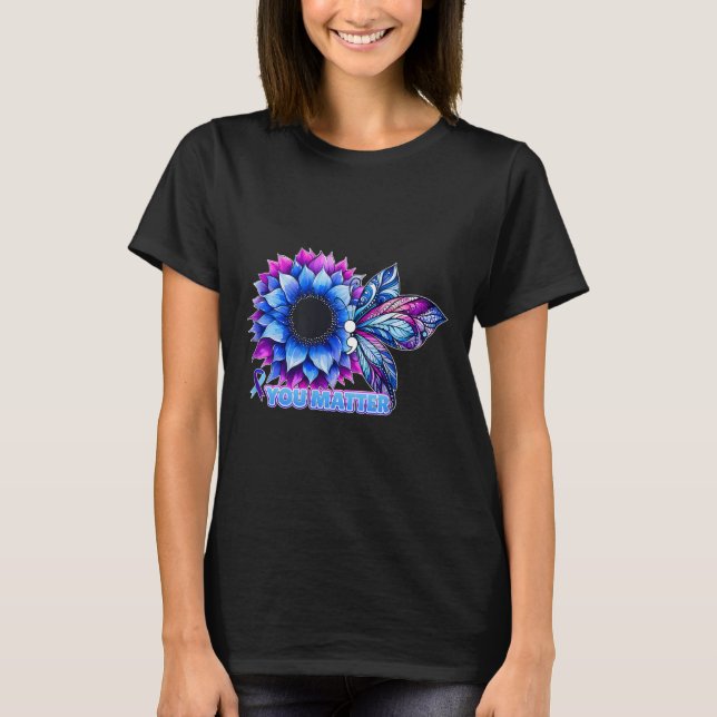Suicide Prevention Awareness Butterfly Semicolon  T Shirt (Framsida)