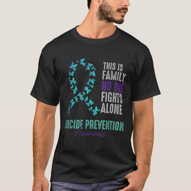 Suicide Prevention Awareness Butterfly Teal Purple T Shirt (Framsida)