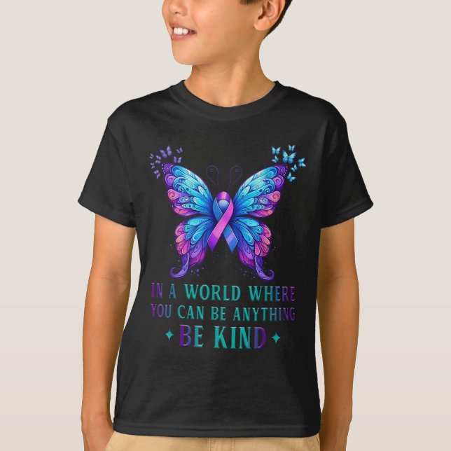 Suicide Prevention Awareness In A World Be Kind Su T Shirt (Framsida)
