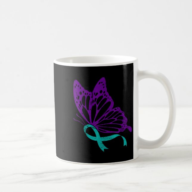 Suicide Prevention Awareness Teal &amp; Purple Rib Kaffemugg (Höger)