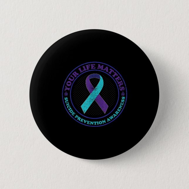 Suicide Prevention Awareness Teal &amp; Purple Rib Knapp (Framsida)