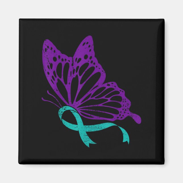 Suicide Prevention Awareness Teal &amp; Purple Rib Magnet (Framsidan)