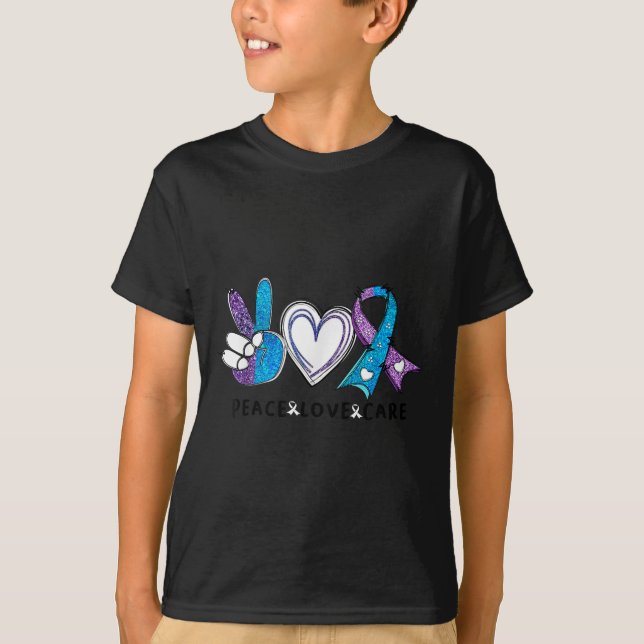 Suicide Prevention Awareness Teal &amp; Purple Rib T Shirt (Framsida)