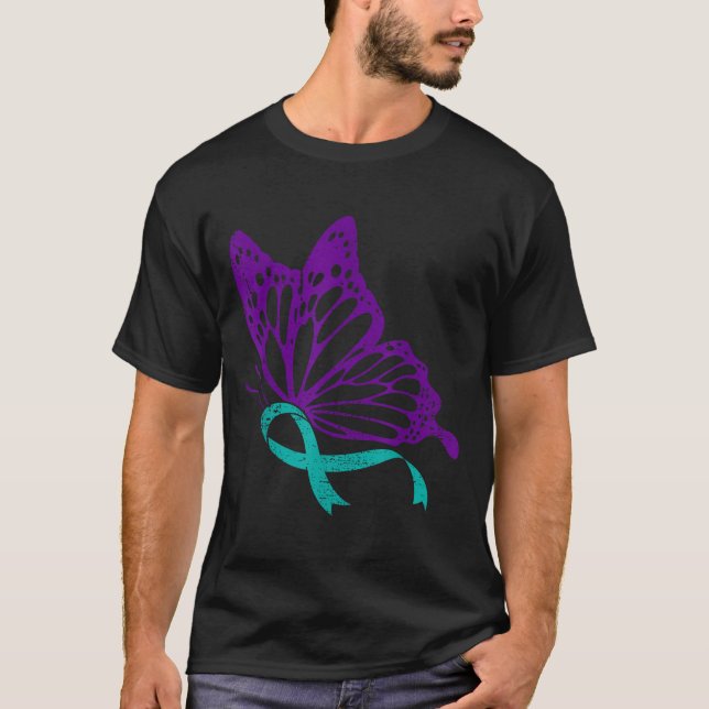 Suicide Prevention Awareness Teal &amp; Purple Rib T Shirt (Framsida)