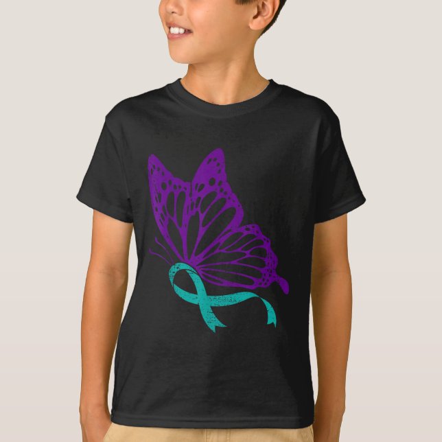 Suicide Prevention Awareness Teal &amp; Purple Rib T Shirt (Framsida)