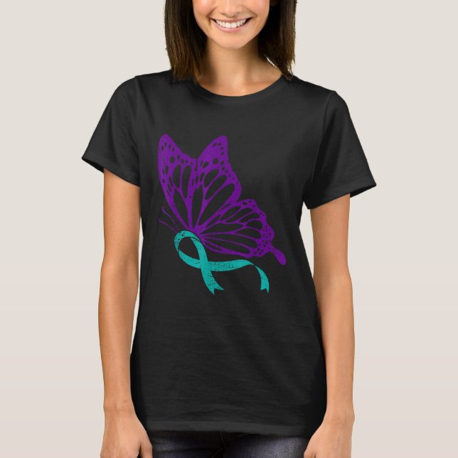 Suicide Prevention Awareness Teal &amp; Purple Rib T Shirt (Framsida)