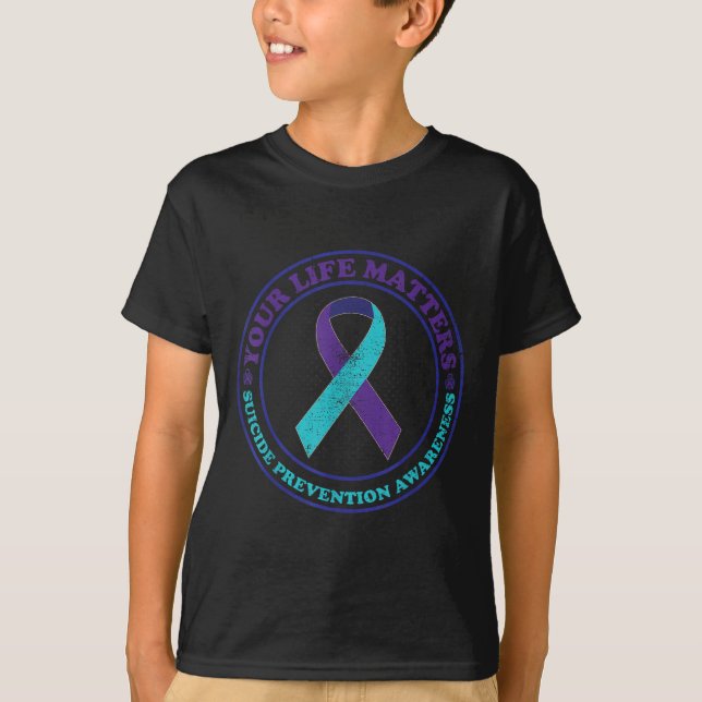 Suicide Prevention Awareness Teal &amp; Purple Rib T Shirt (Framsida)