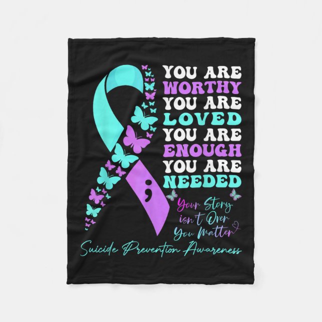 Suicide Prevention Awareness Teal Purple Ribbon Bu Fleecefilt (Framsidan)