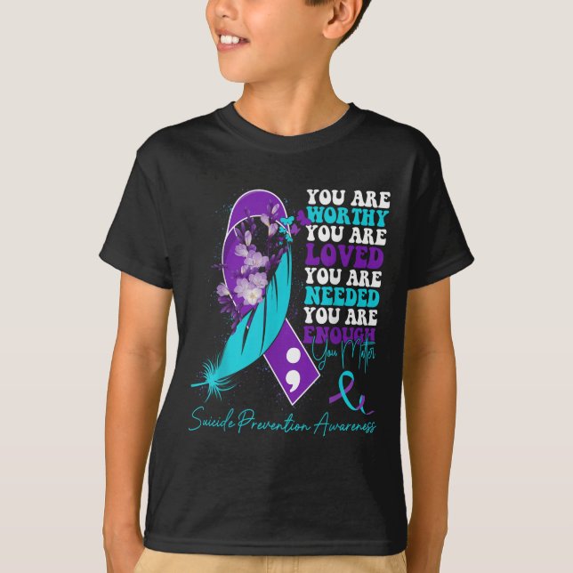 Suicide Prevention Awareness Teal Purple Ribbon Su T Shirt (Framsida)