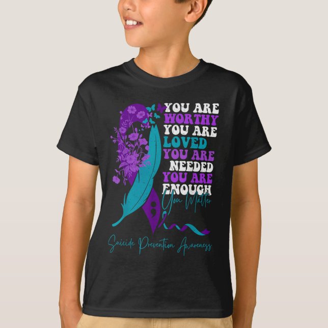 Suicide Prevention Awareness Teal Purple Ribbon Yo T Shirt (Framsida)
