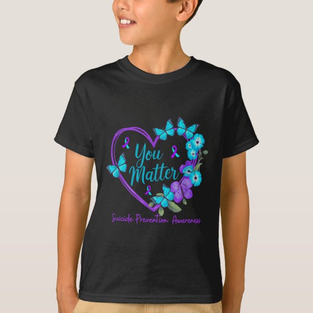 Suicide Prevention Awareness Teal Purple Ribbons Y T Shirt (Framsida)