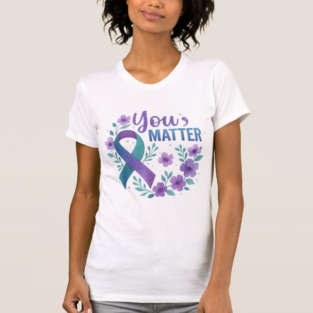 Suicide Prevention, Lila Ribbon T Shirt (Framsida)