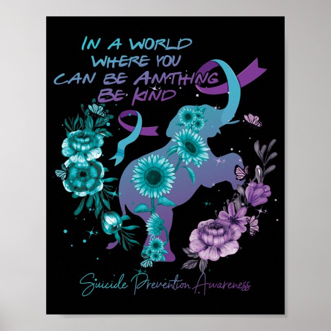 Suicide Prevention Solros Elephant Teal Lila Poster (Framsidan)