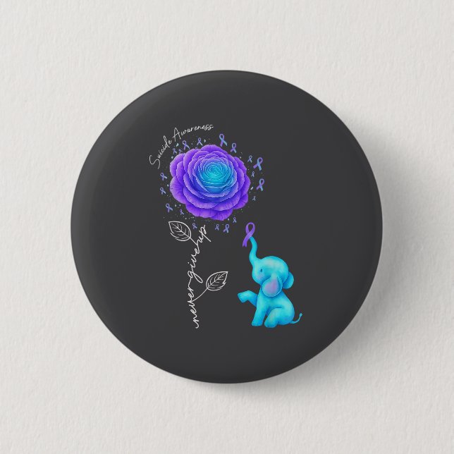 Suicide Prevention Teal Purple Flower Elephant Rib Knapp (Framsida)