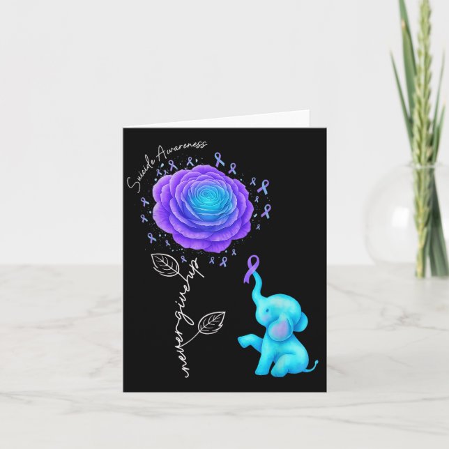 Suicide Prevention Teal Purple Flower Elephant Rib Kort (Framsida)