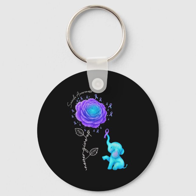 Suicide Prevention Teal Purple Flower Elephant Rib Nyckelring (Framsida)