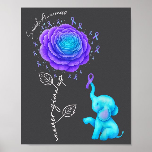 Suicide Prevention Teal Purple Flower Elephant Rib Poster (Framsidan)
