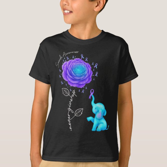 Suicide Prevention Teal Purple Flower Elephant Rib T Shirt (Framsida)