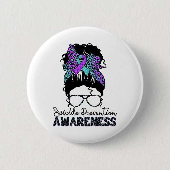 Suicide Prevention Warrior Messy Bun Suicide Medve Knapp (Framsida)