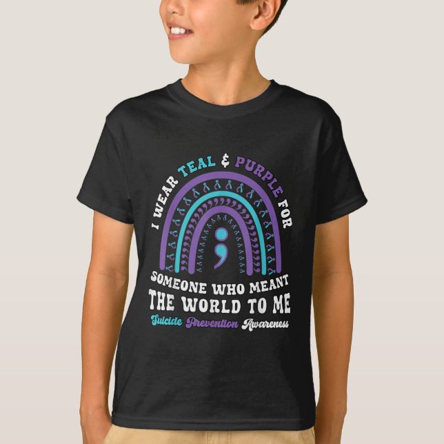 Suicide Prevention Wear Teal Purple Mental Health  T Shirt (Framsida)