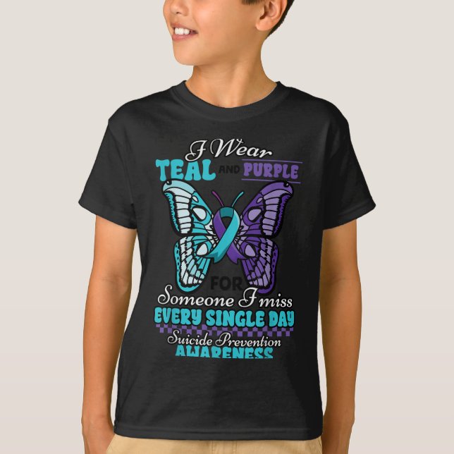 Suicide Prevention Wear Teal Purple Someone I Miss T Shirt (Framsida)