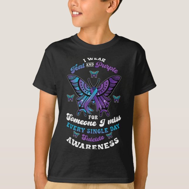 Suicide Prevention Wear Teal Purple Someone I Miss T Shirt (Framsida)