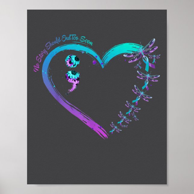 Suicide Prevention Week Dragonfly Heart Ribbon Sem Poster (Framsidan)