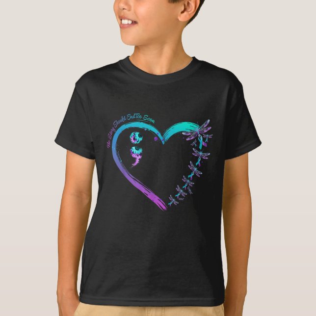 Suicide Prevention Week Dragonfly Heart Ribbon Sem T Shirt (Framsida)